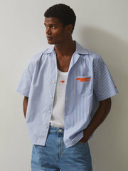 Reiss | McLaren F1 Team Cuban Collar Striped Shirt in Soft Blue/White
