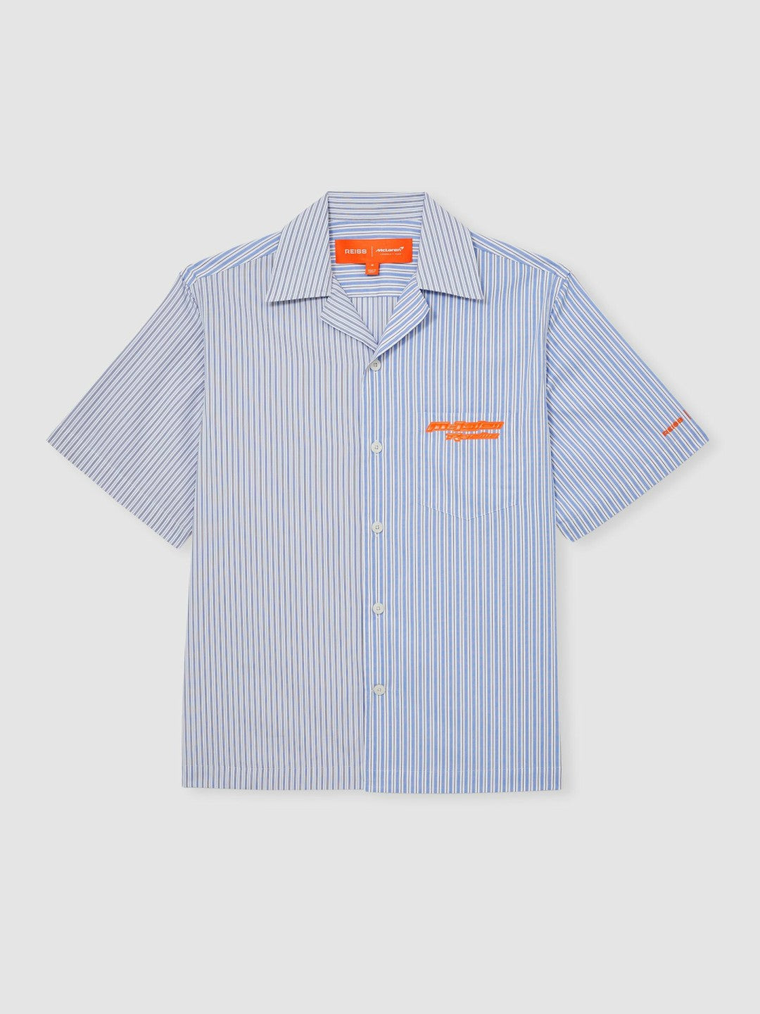 Reiss | McLaren F1 Team Cuban Collar Striped Shirt in Soft Blue/White