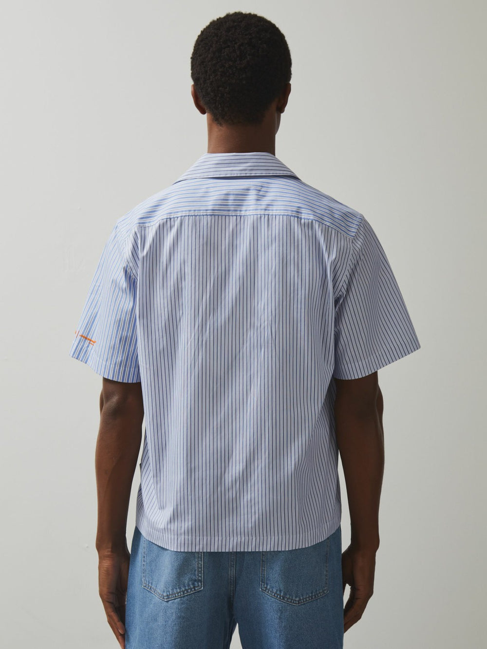 Reiss | McLaren F1 Team Cuban Collar Striped Shirt in Soft Blue/White