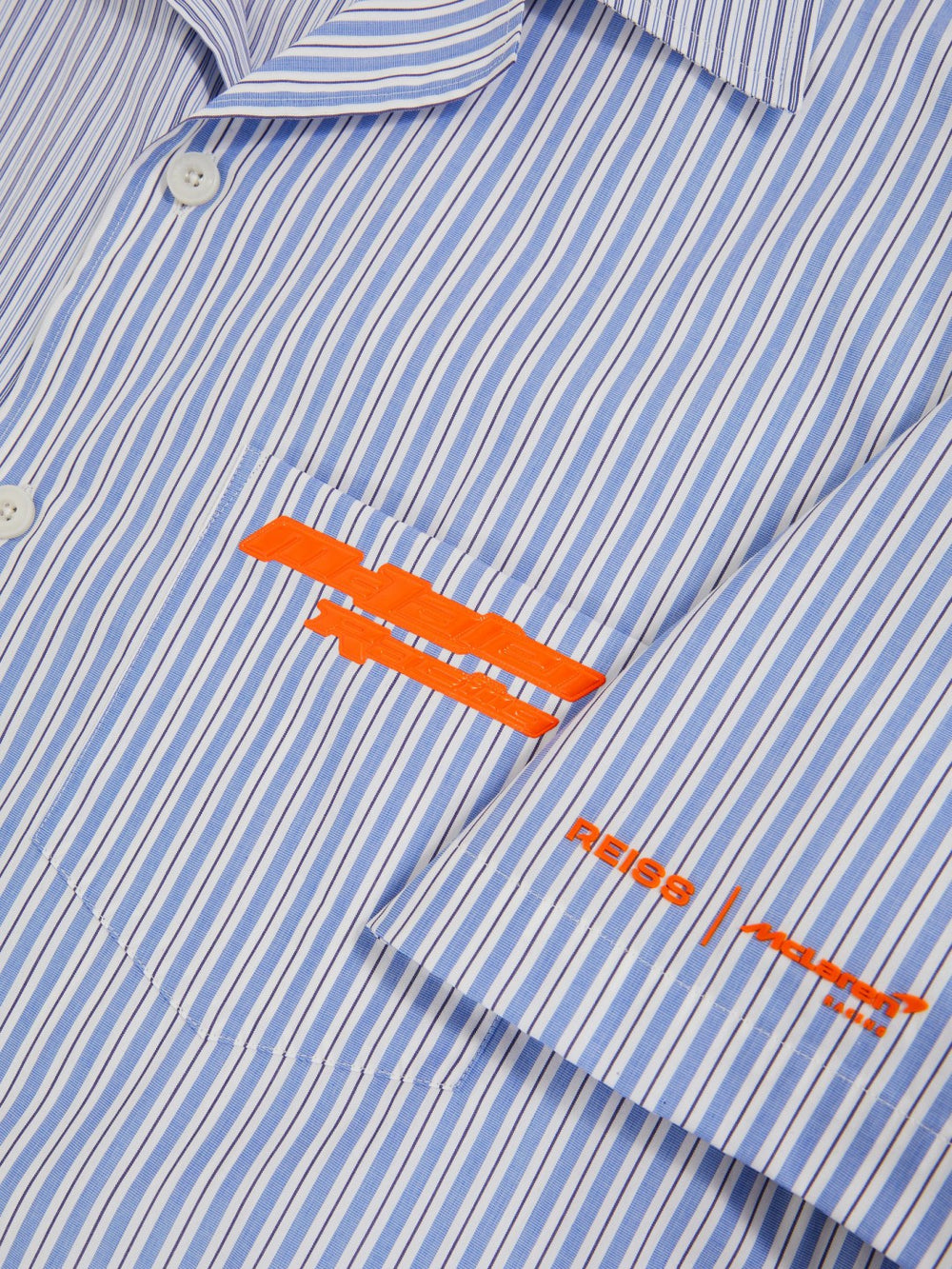 Reiss | McLaren F1 Team Cuban Collar Striped Shirt in Soft Blue/White