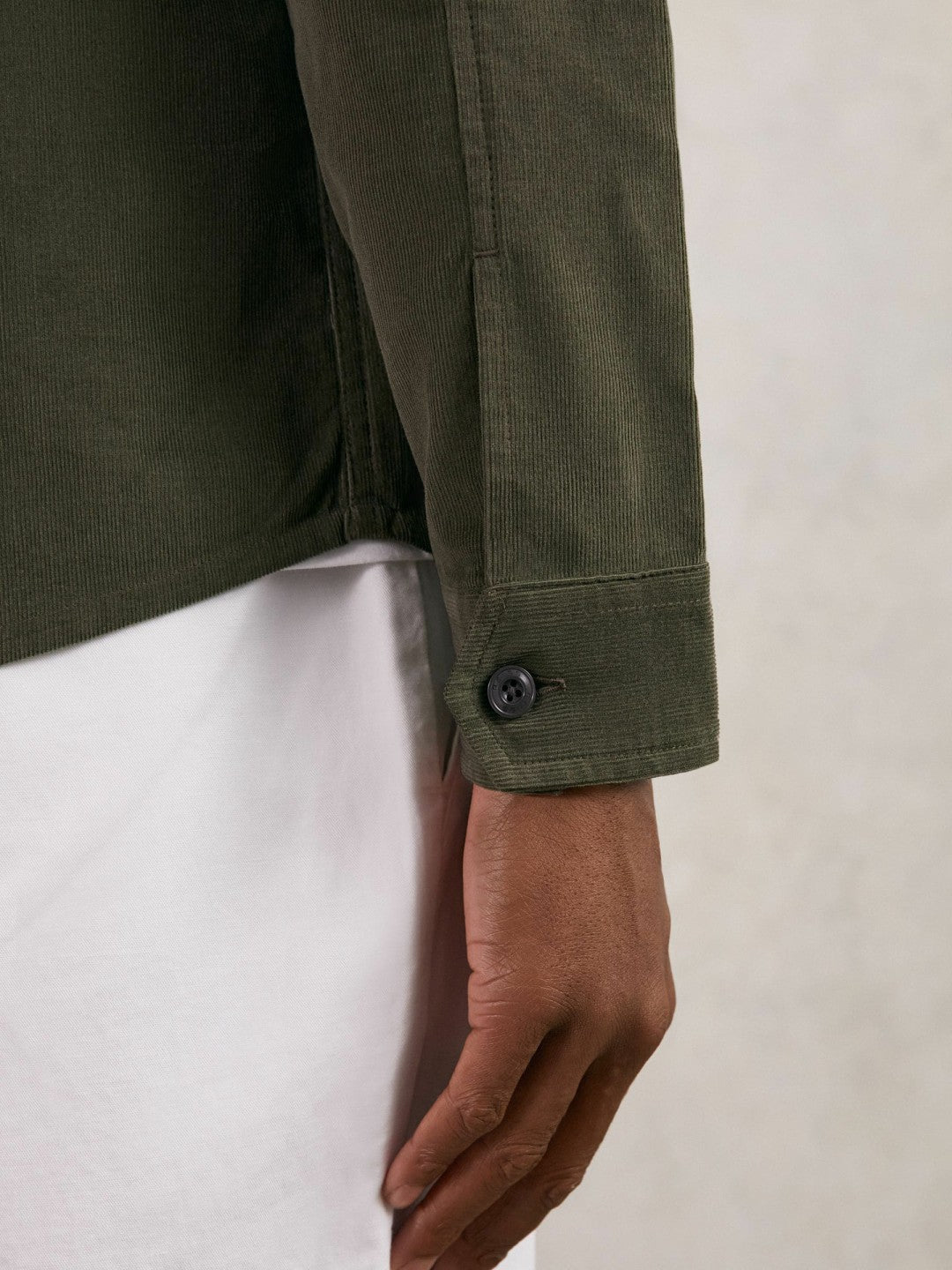 Reiss | Cotton Corduroy Twin-Pocket Overshirt in Khaki Green