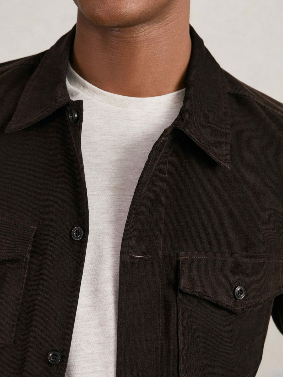 Reiss | Cotton Corduroy Twin-Pocket Overshirt in Brown
