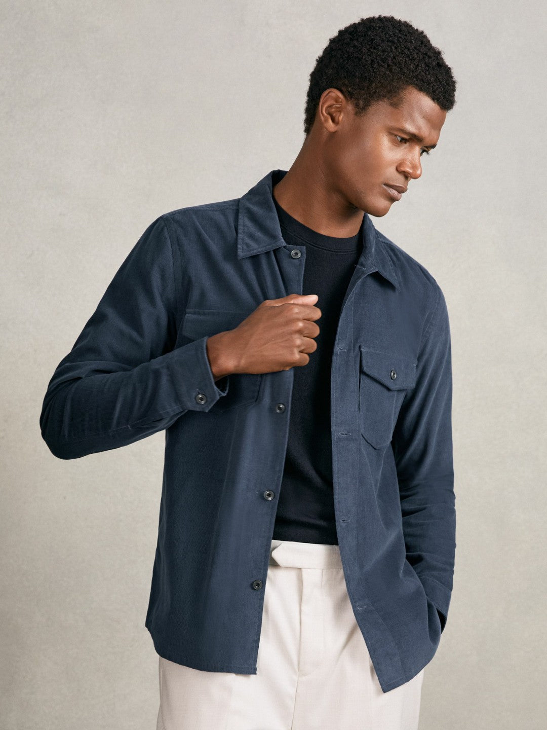 Reiss | Cotton Corduroy Twin-Pocket Overshirt in Airforce Blue