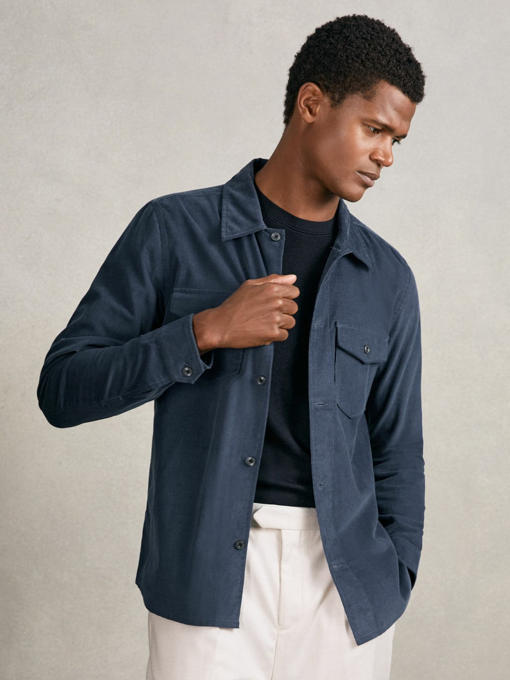 Reiss | Cotton Corduroy Twin-Pocket Overshirt in Airforce Blue