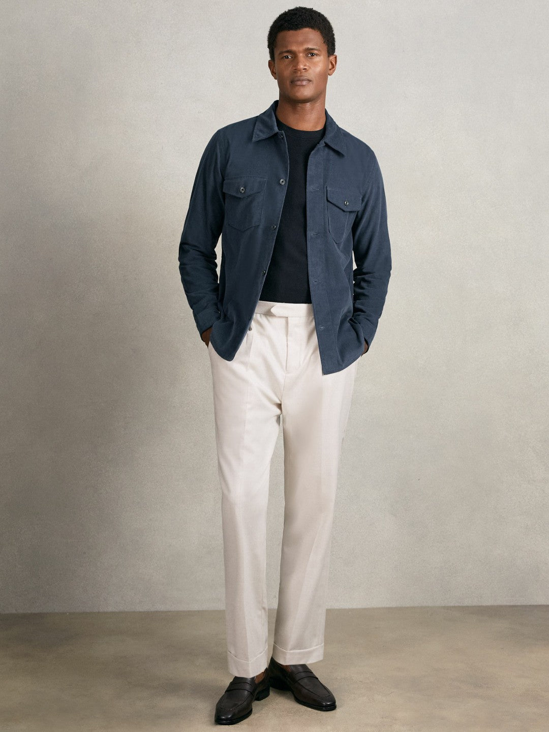 Reiss | Cotton Corduroy Twin-Pocket Overshirt in Airforce Blue