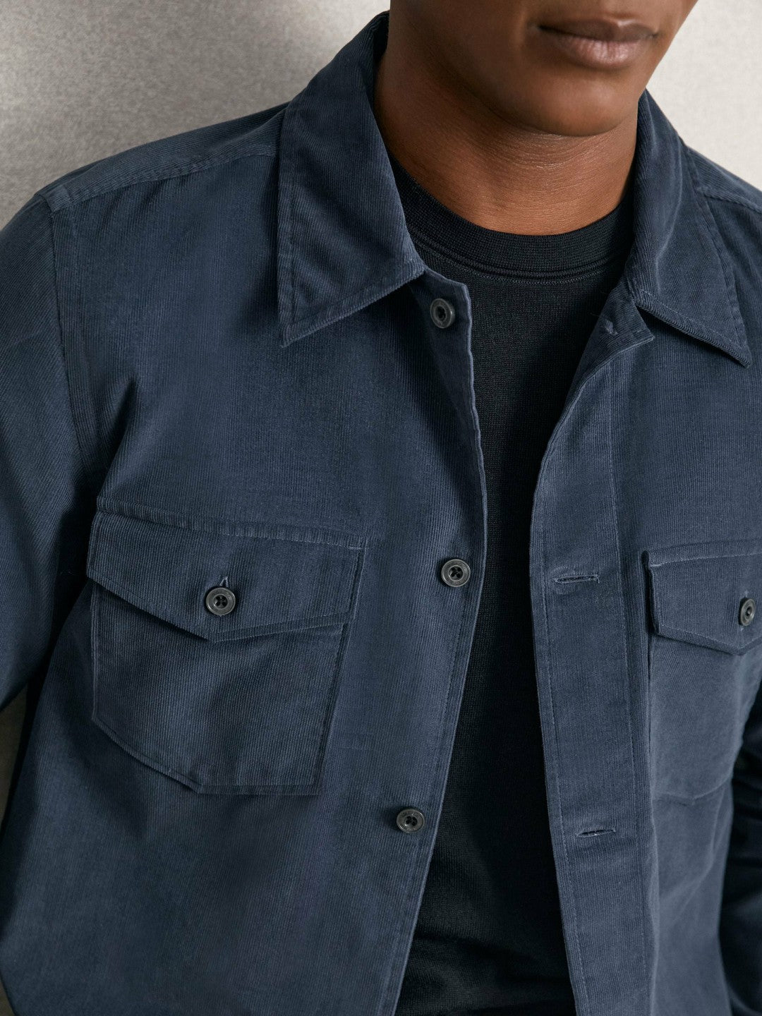 Reiss | Cotton Corduroy Twin-Pocket Overshirt in Airforce Blue