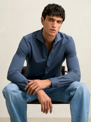 Reiss | Stretch Jersey Cutaway-Collar Shirt in Dark Airforce Blue