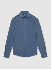 Reiss | Stretch Jersey Cutaway-Collar Shirt in Dark Airforce Blue