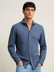 Reiss | Stretch Jersey Cutaway-Collar Shirt in Dark Airforce Blue