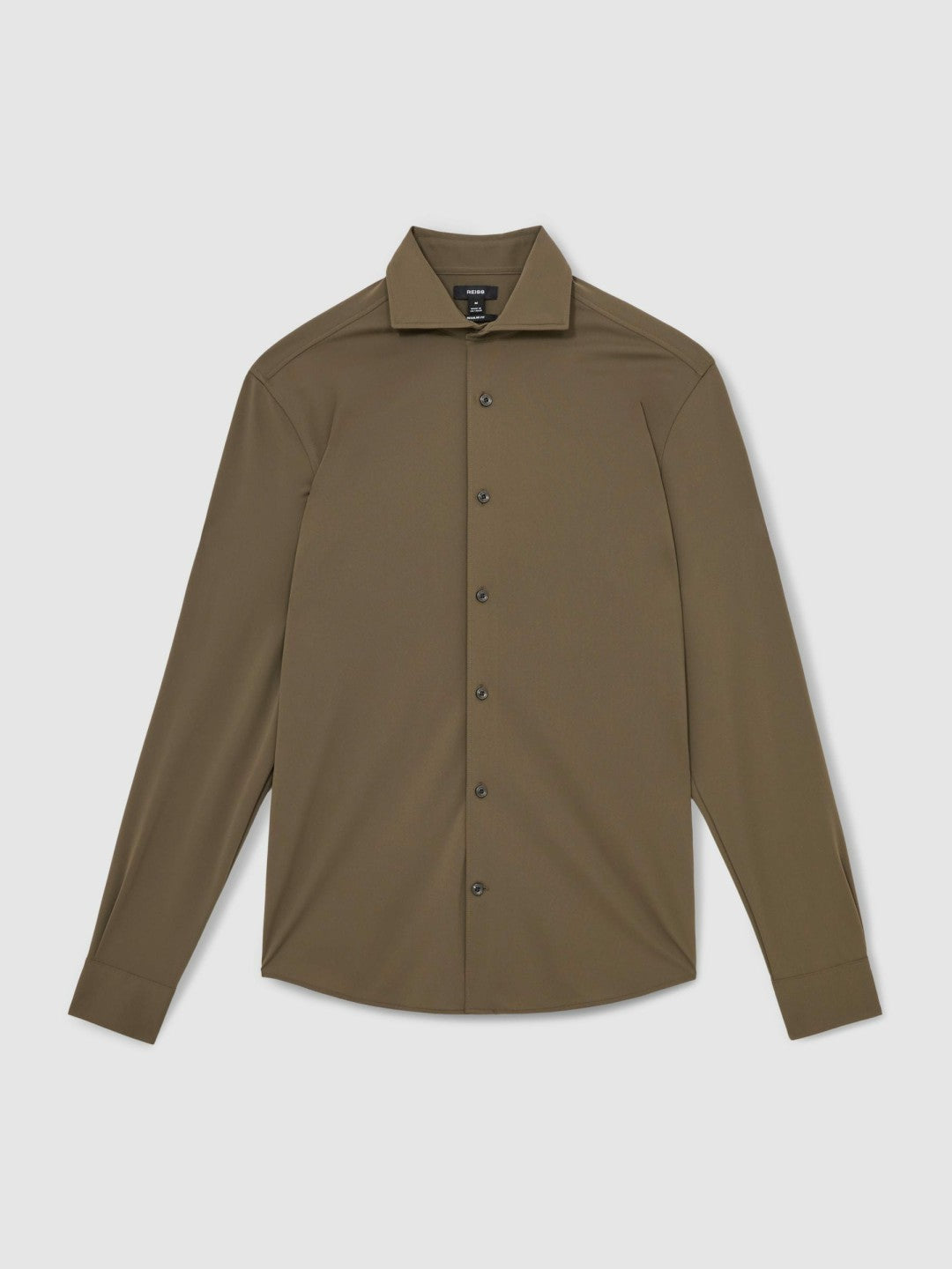 Reiss | Stretch Jersey Cutaway-Collar Shirt in Olive Green