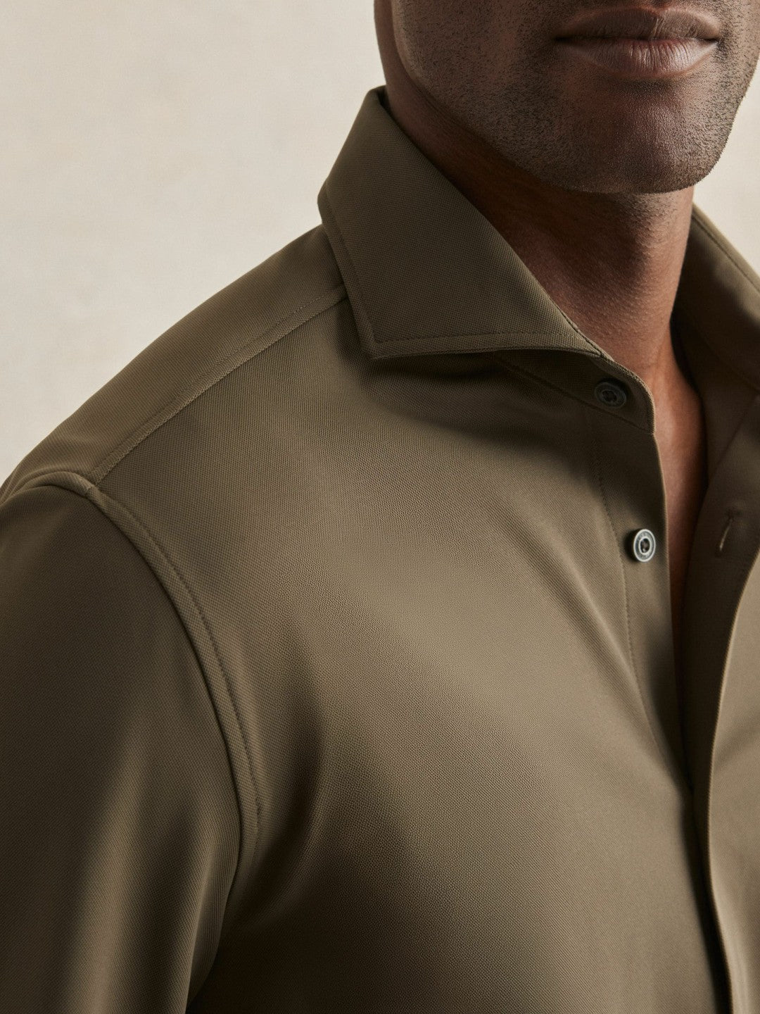 Reiss | Stretch Jersey Cutaway-Collar Shirt in Olive Green