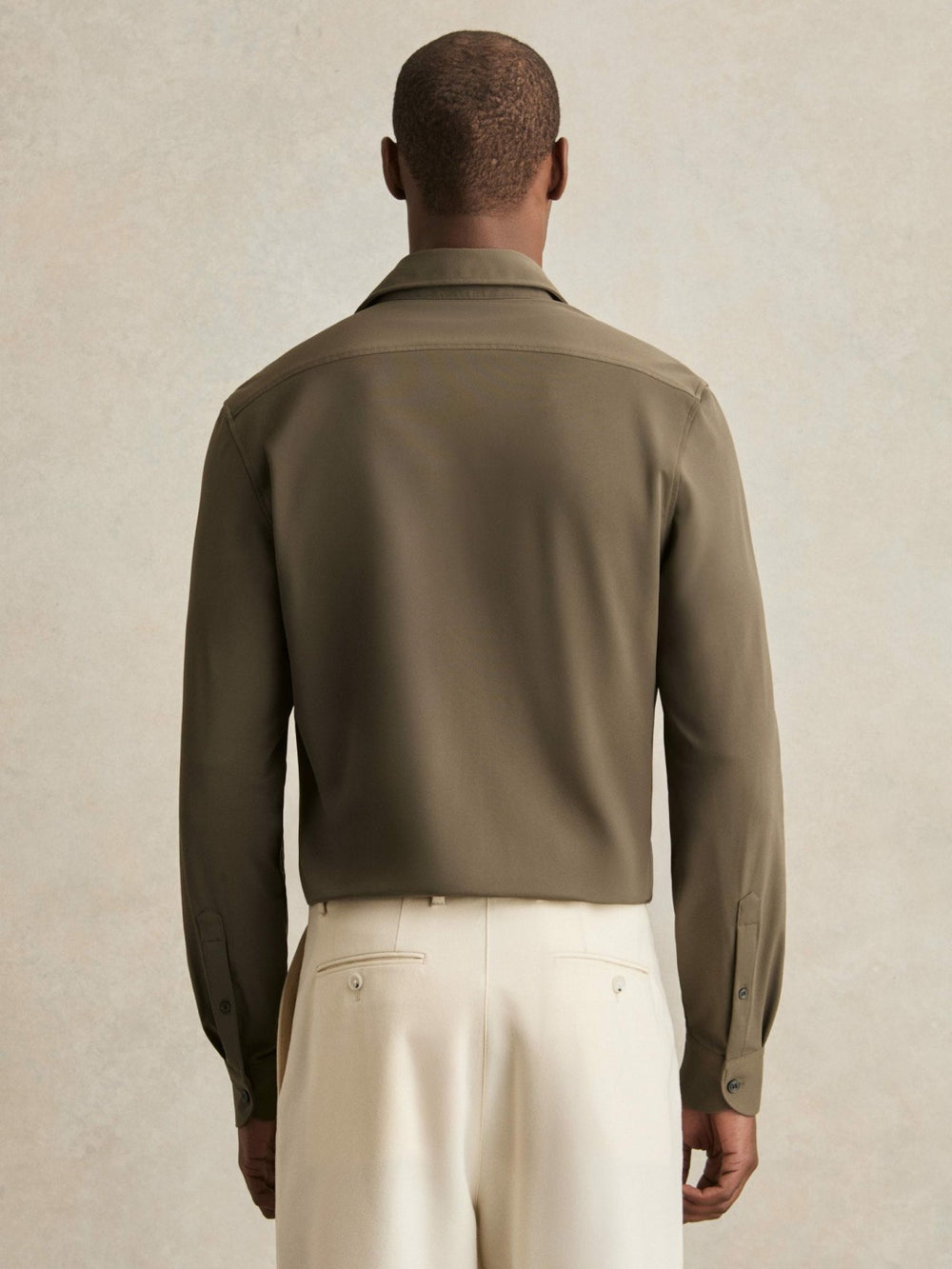 Reiss | Stretch Jersey Cutaway-Collar Shirt in Olive Green