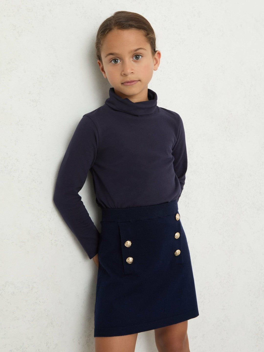 Reiss | 3-9 yrs Cotton-Jersey Roll-Neck Top with Stretch in Navy