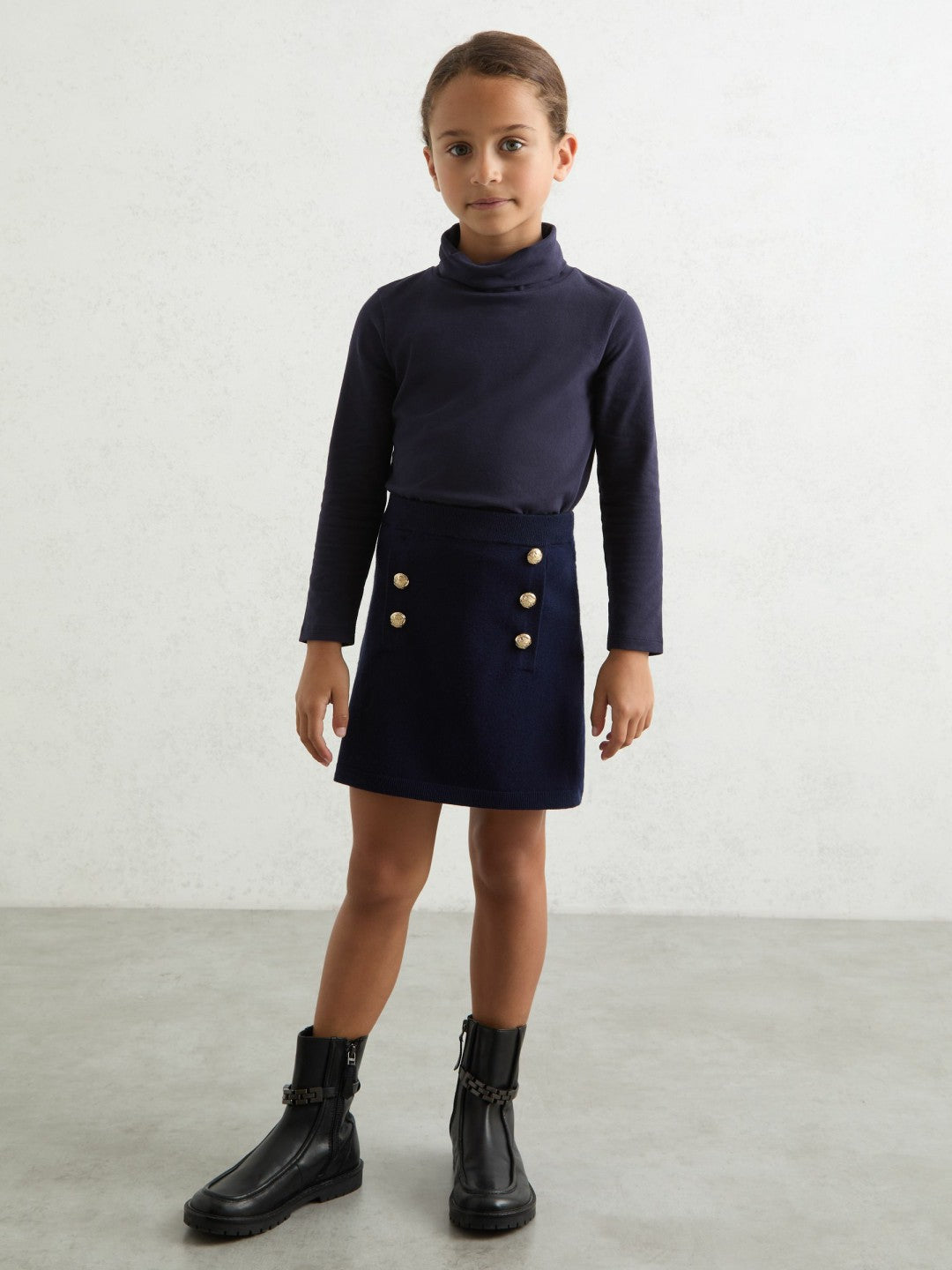 Reiss | 3-9 yrs Cotton-Jersey Roll-Neck Top with Stretch in Navy