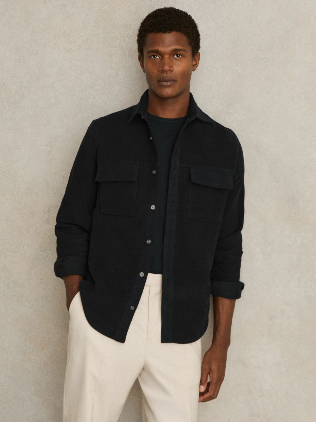 Reiss | Moleskin-Cotton Twin-Pocket Overshirt in Navy