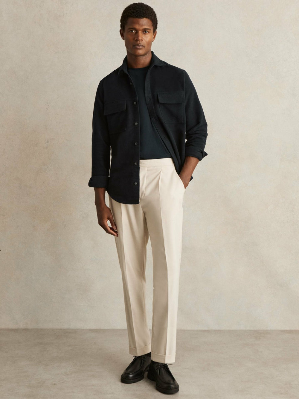 Reiss | Moleskin-Cotton Twin-Pocket Overshirt in Navy