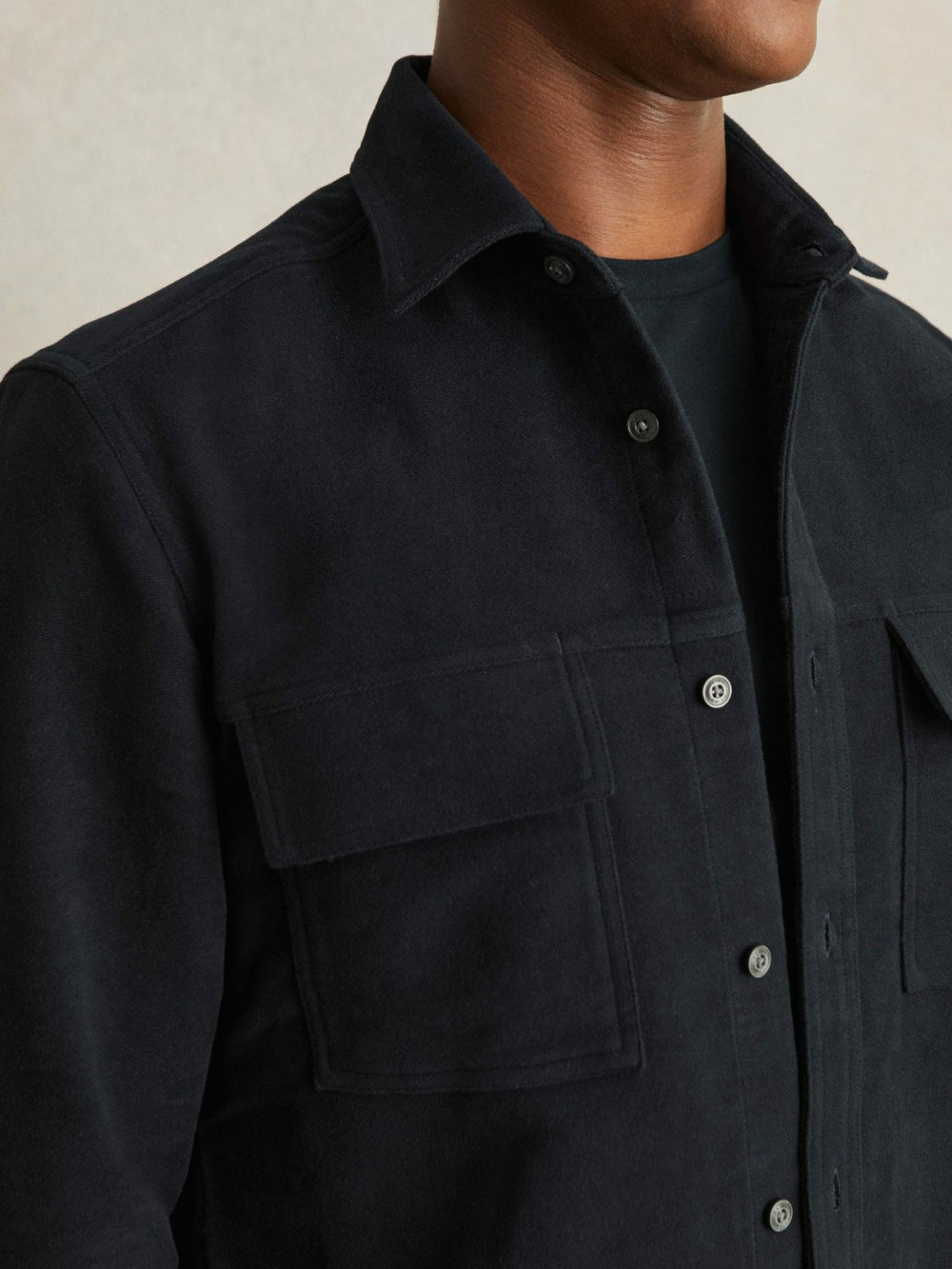 Reiss | Moleskin-Cotton Twin-Pocket Overshirt in Navy