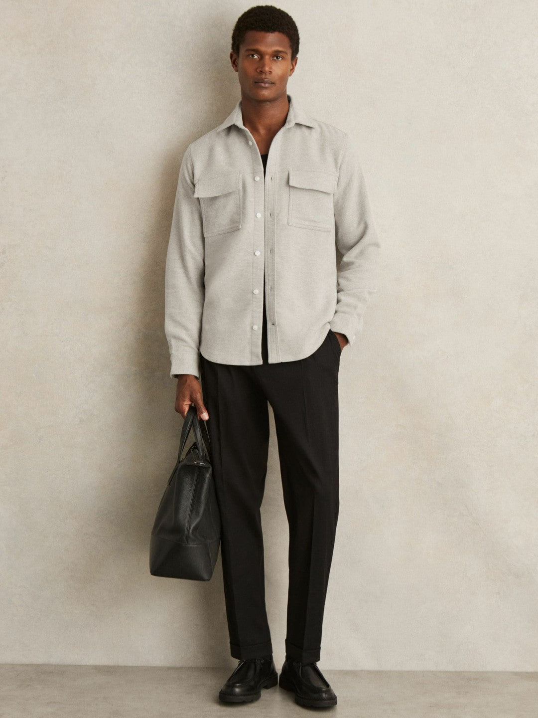 Reiss | Moleskin-Cotton Twin-Pocket Overshirt in Soft Grey Melange