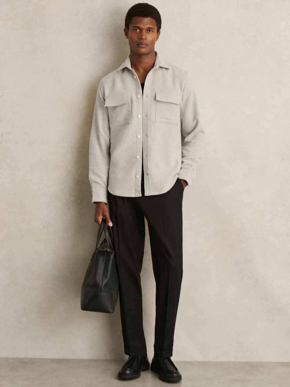 Reiss | Moleskin-Cotton Twin-Pocket Overshirt in Soft Grey Melange