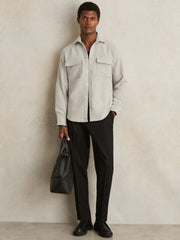 Reiss | Moleskin-Cotton Twin-Pocket Overshirt in Soft Grey Melange