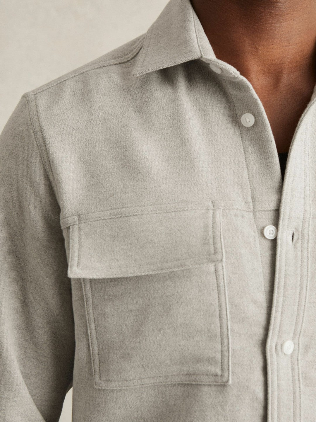 Reiss | Moleskin-Cotton Twin-Pocket Overshirt in Soft Grey Melange