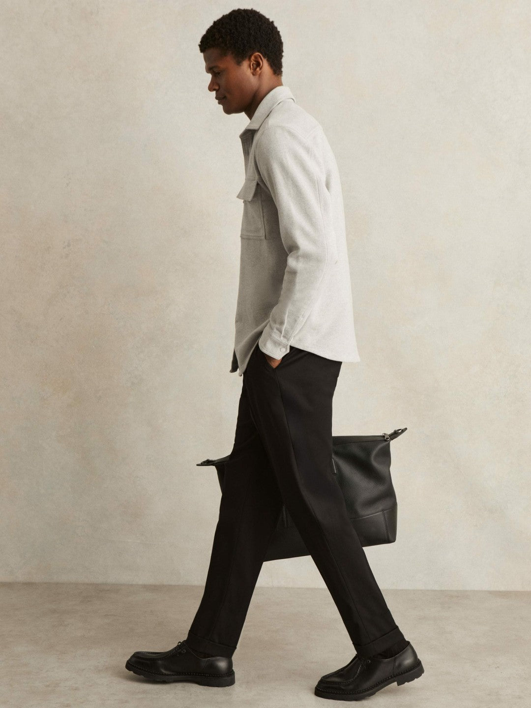 Reiss | Moleskin-Cotton Twin-Pocket Overshirt in Soft Grey Melange