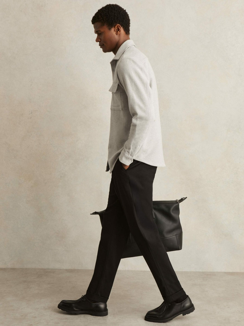 Reiss | Moleskin-Cotton Twin-Pocket Overshirt in Soft Grey Melange