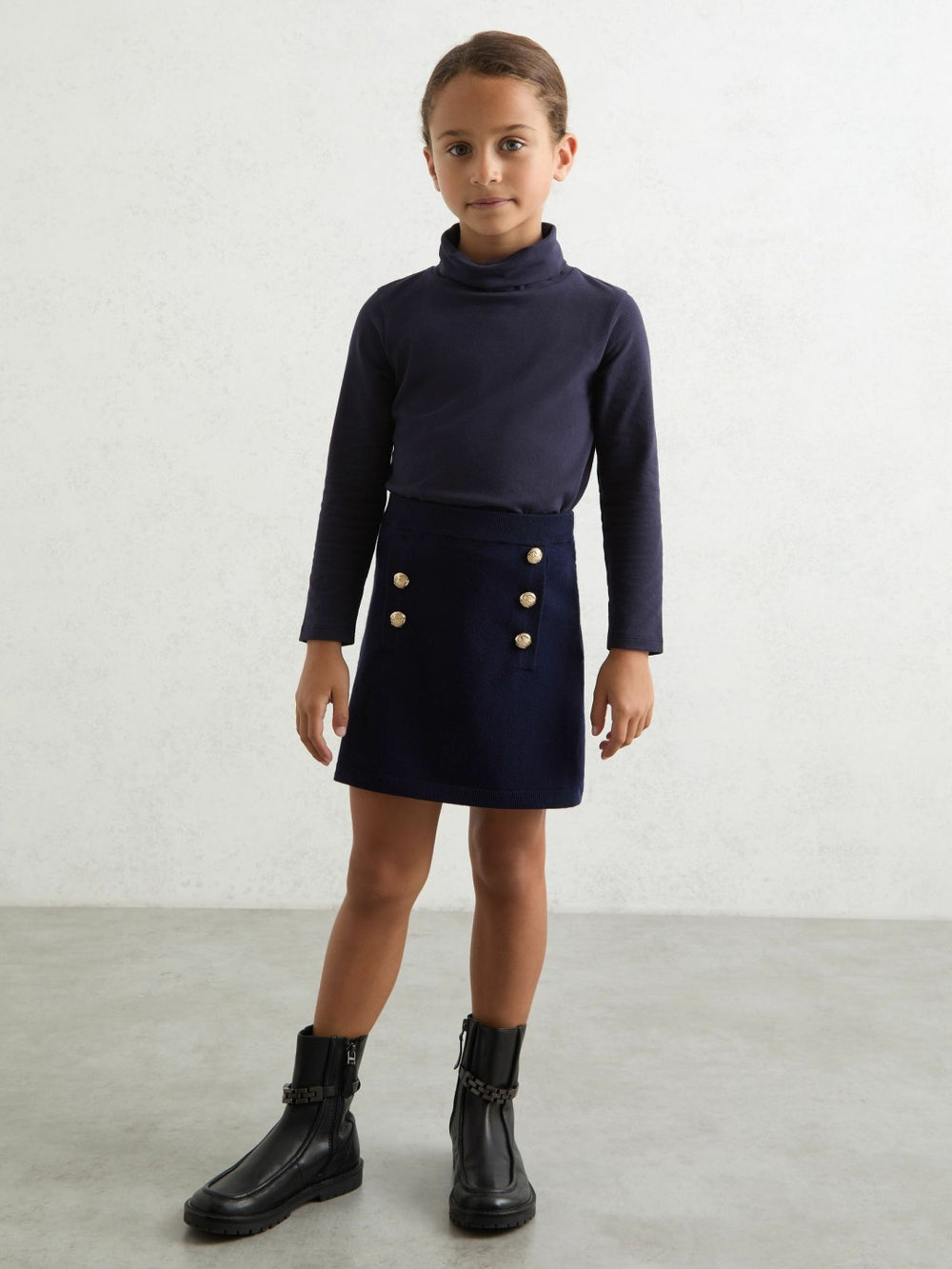 Reiss | 9-13 yrs Cotton-Jersey Roll-Neck Top with Stretch in Navy