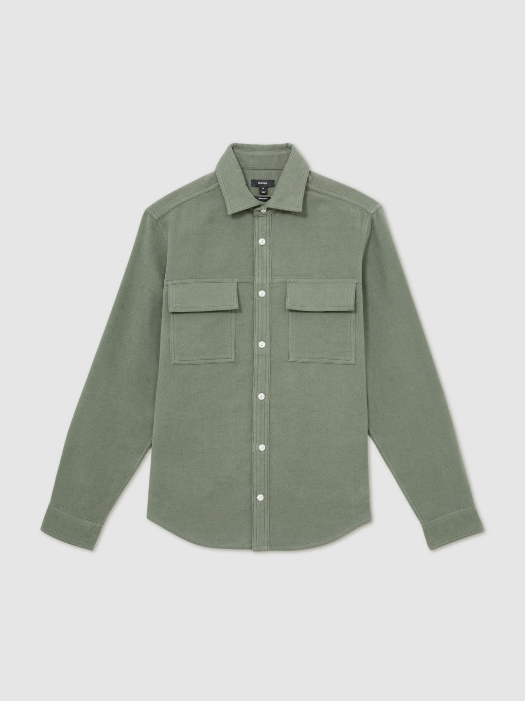 Reiss | Moleskin-Cotton Twin-Pocket Overshirt in Green