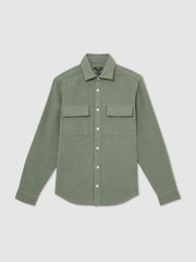 Reiss | Moleskin-Cotton Twin-Pocket Overshirt in Green