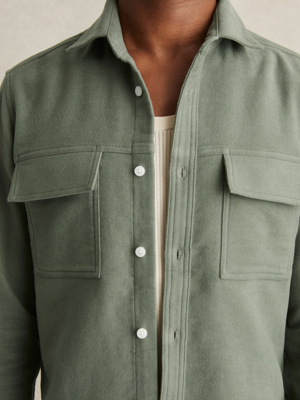 Reiss | Moleskin-Cotton Twin-Pocket Overshirt in Green