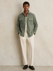 Reiss | Moleskin-Cotton Twin-Pocket Overshirt in Green
