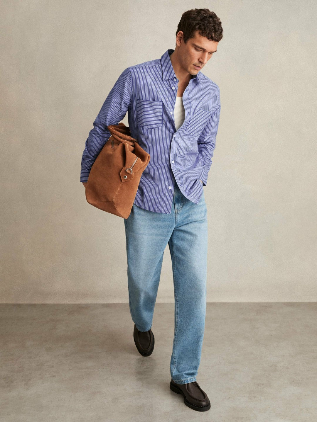 Reiss | Cotton-Poplin Stripe Twin-Pocket Shirt in Blue/White