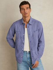 Reiss | Cotton-Poplin Stripe Twin-Pocket Shirt in Blue/White