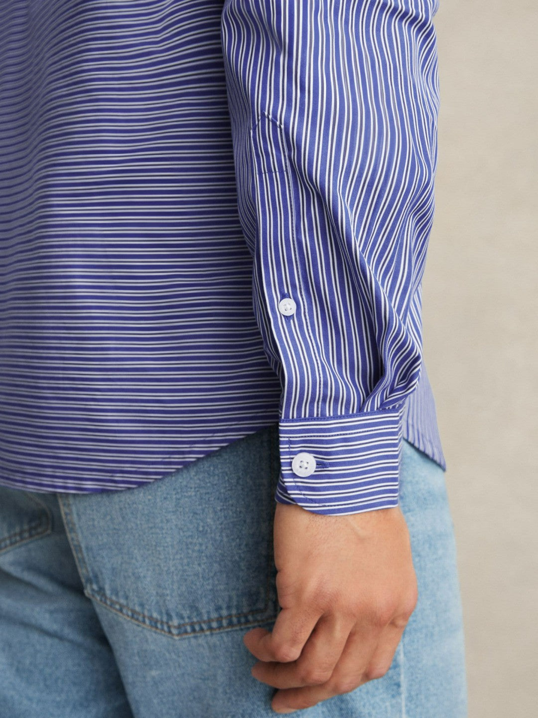 Reiss | Cotton-Poplin Stripe Twin-Pocket Shirt in Blue/White