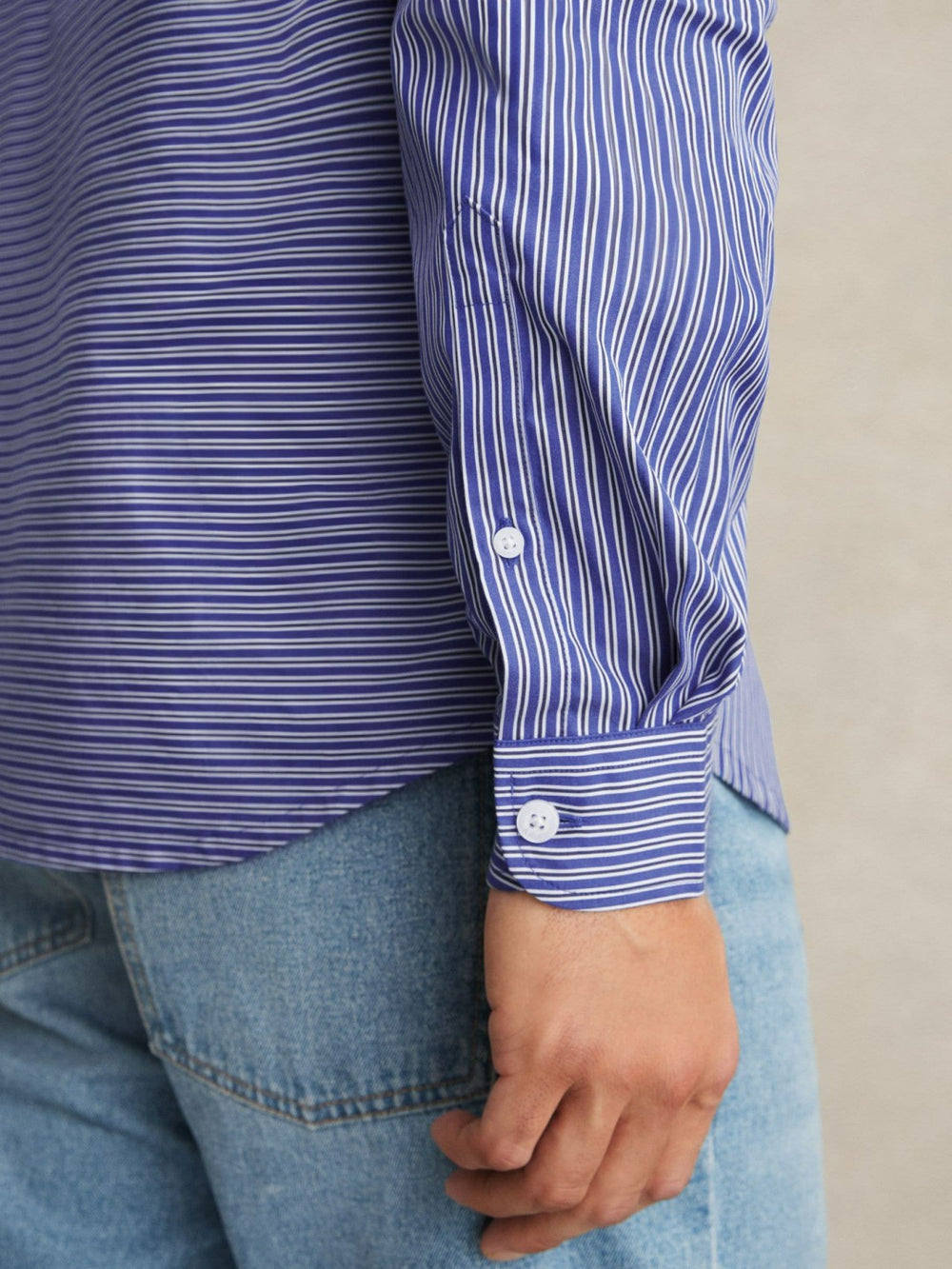 Reiss | Cotton-Poplin Stripe Twin-Pocket Shirt in Blue/White