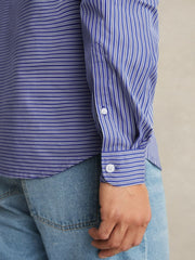 Reiss | Cotton-Poplin Stripe Twin-Pocket Shirt in Blue/White