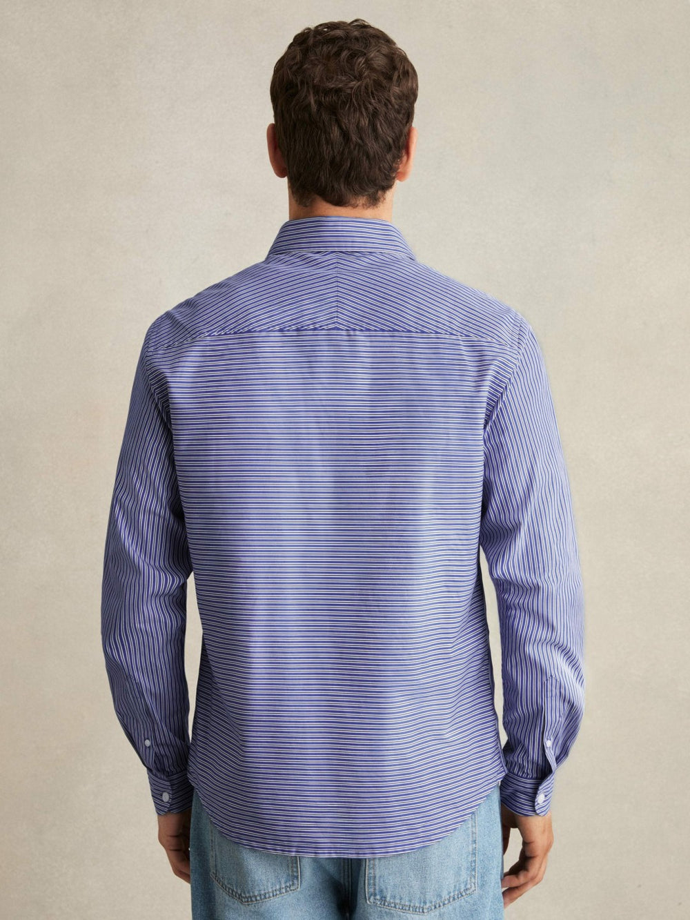 Reiss | Cotton-Poplin Stripe Twin-Pocket Shirt in Blue/White