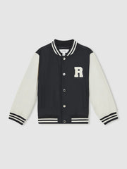 Reiss | 13-14 yrs Colour-Block Varsity Bomber Jacket in Navy/ Off White