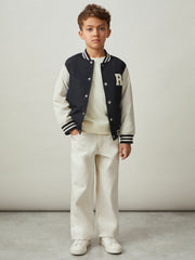 Reiss | 13-14 yrs Colour-Block Varsity Bomber Jacket in Navy/ Off White
