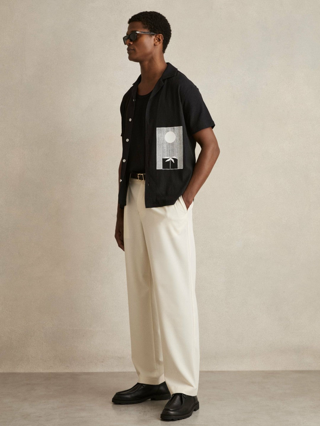 Reiss | Graphic Print Cuban-Collar Shirt in Black