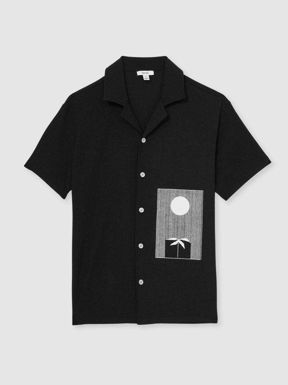 Reiss | Graphic Print Cuban-Collar Shirt in Black