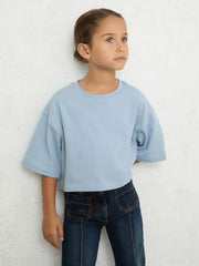 Reiss | 3-9 yrs Cotton Oversized Cropped T-Shirt in Blue