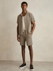 Reiss | Zig-Zag Knit Drawstring Shorts in Tobacco Brown