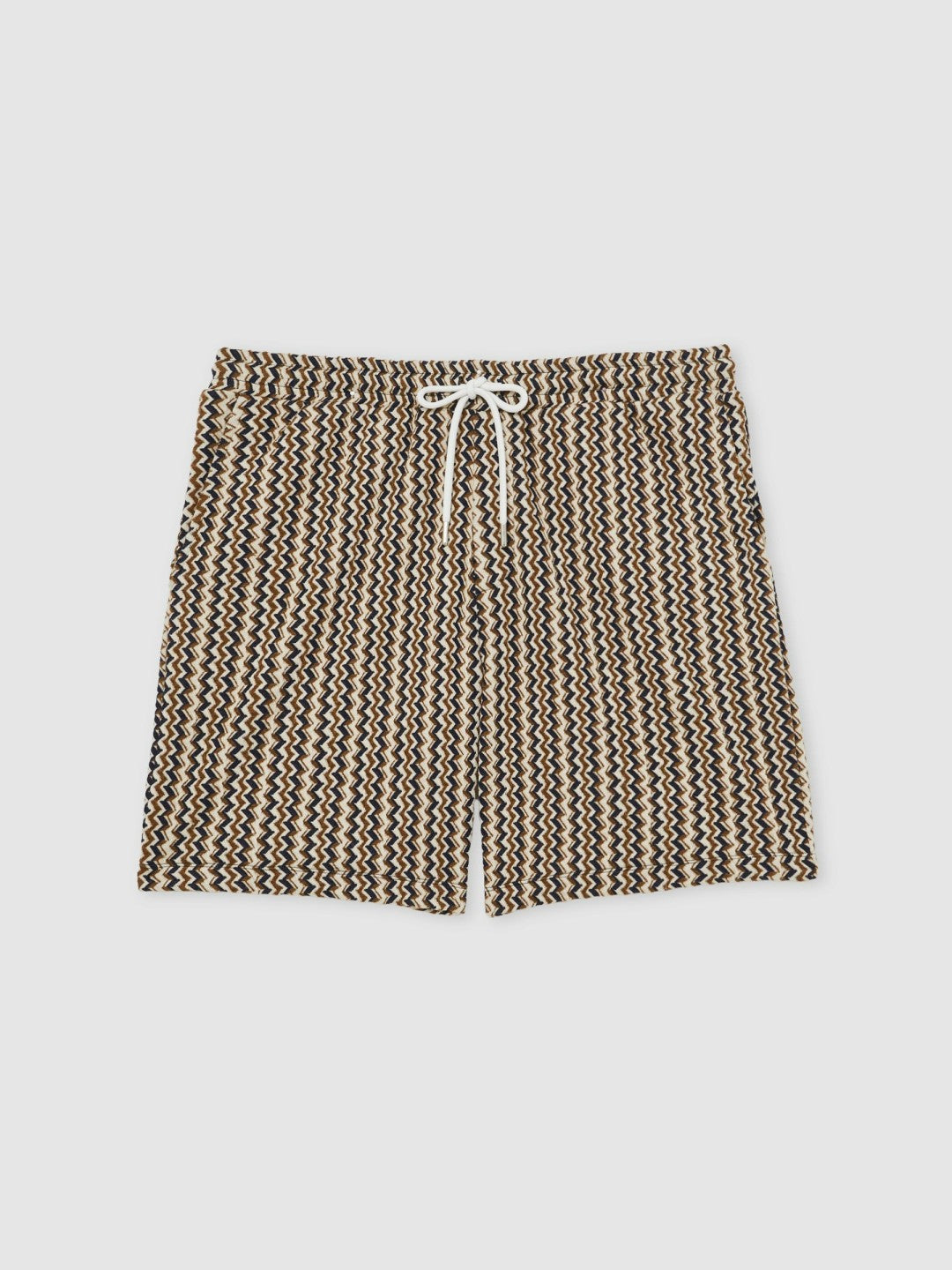 Reiss | Zig-Zag Knit Drawstring Shorts in Tobacco Brown