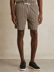 Reiss | Zig-Zag Knit Drawstring Shorts in Tobacco Brown