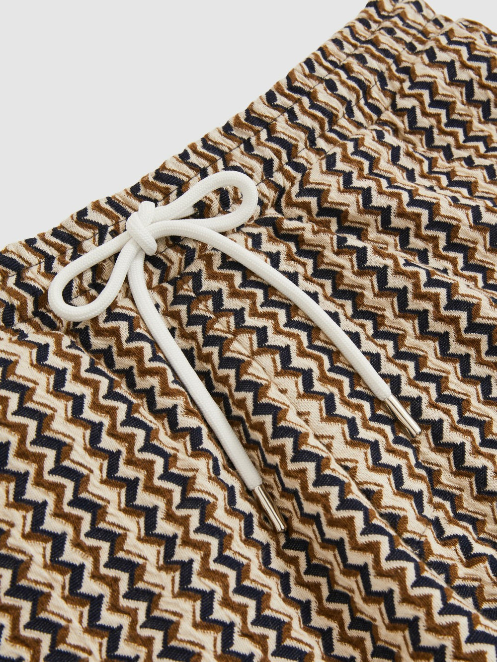 Reiss | Zig-Zag Knit Drawstring Shorts in Tobacco Brown