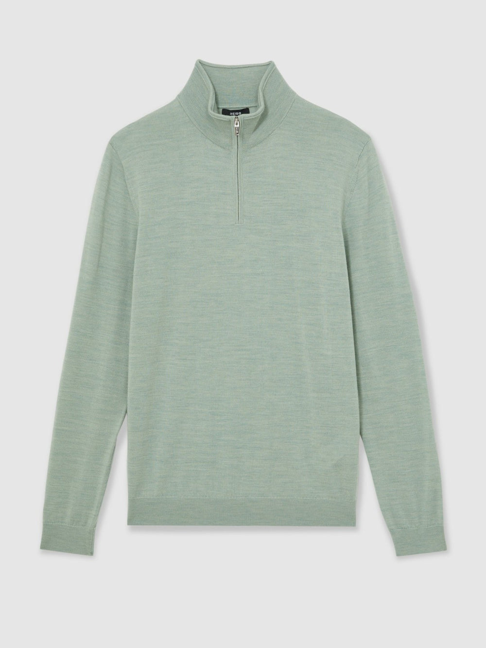 Reiss | Merino Wool Half-Zip Jumper in Sage Green Melange
