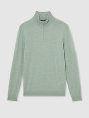 Reiss | Merino Wool Half-Zip Jumper in Sage Green Melange