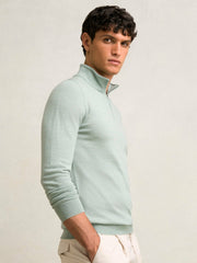 Reiss | Merino Wool Half-Zip Jumper in Sage Green Melange